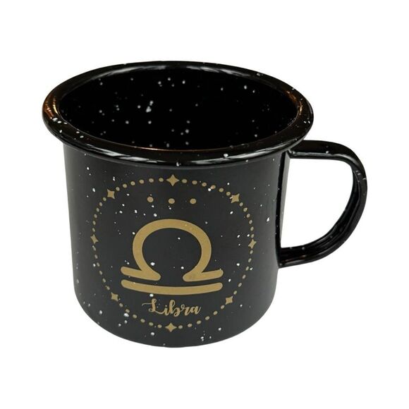 Libra Astrology 18 oz Enamel Campfire Mug Zodiac Symbol Blk White & Gold NWT - Picture 3 of 8